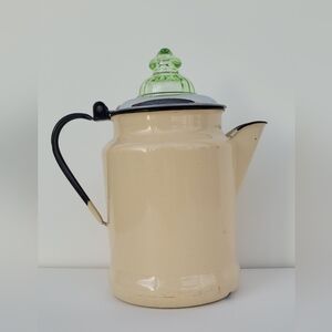 Vintage Uranium glass cream enamel coffee pot percolator